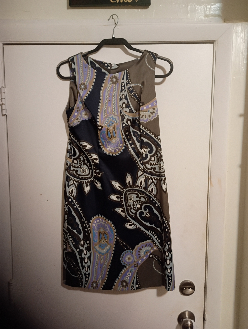 connected apparel Sleeveless Paisley Shift Dress in Navy, Gray and Lavender